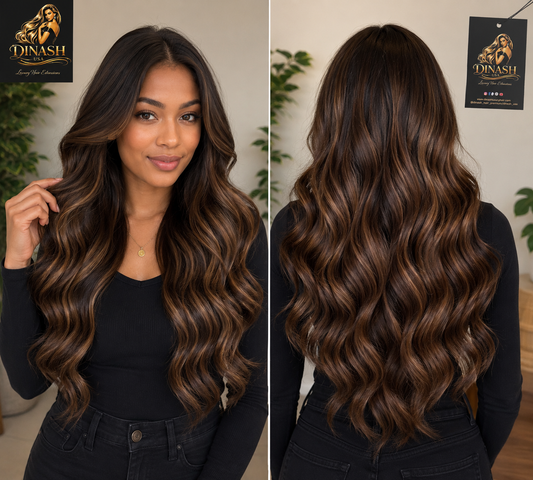 #B1B/4 Dark to Light Balayage - Dark Brown/Blonde (Tape-in) Wavy